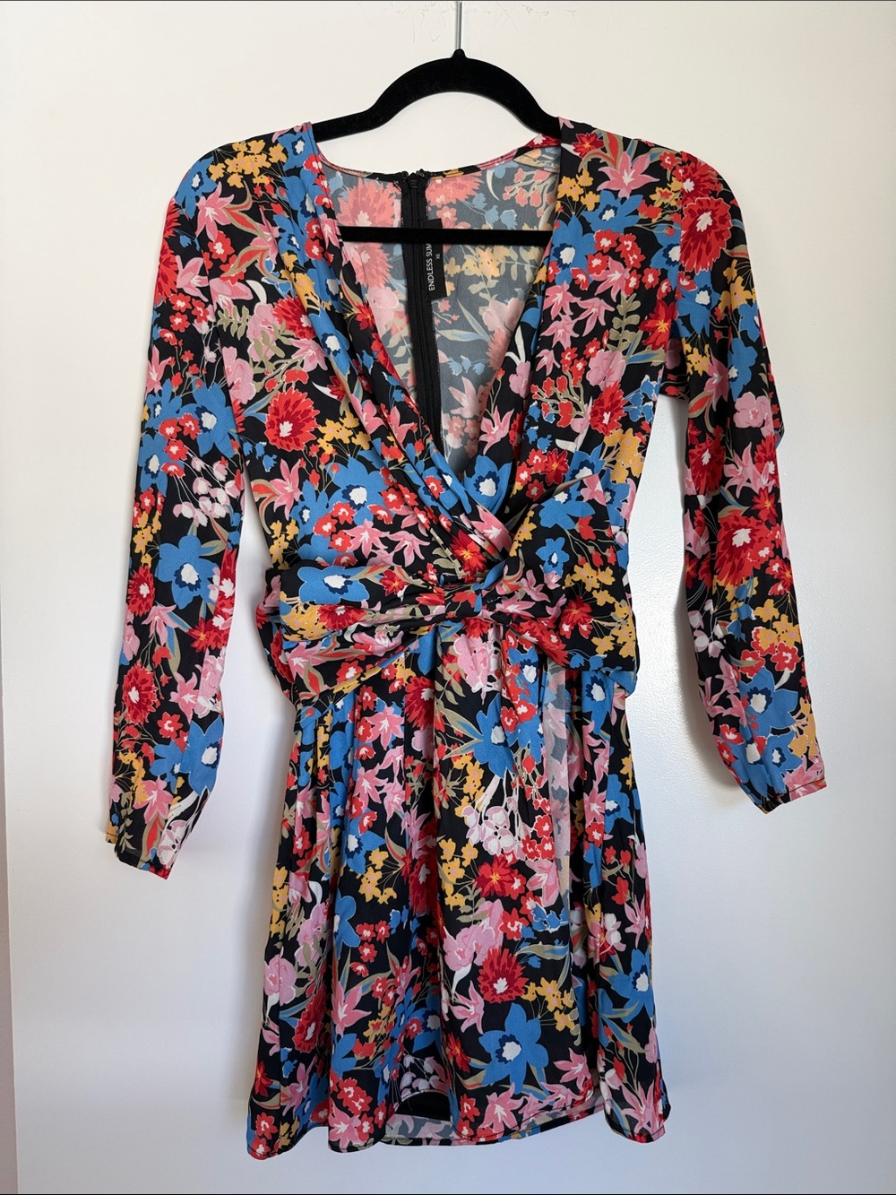 REVOLVE Endless Summer Floral and Black Dress with Detachable Bow Belt